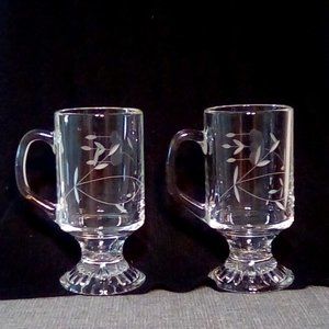 New, set of two etched Irish Coffee mugs